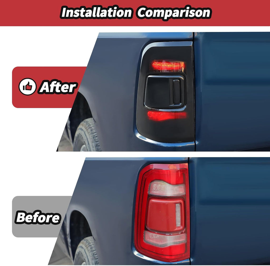 JeCar Smoked Tail Light Cover Trim Guards for 2019-2024+ Dodge Ram