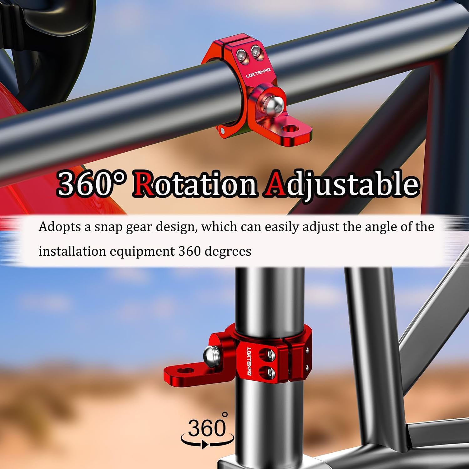 LOKTENWO 2 PCS Solid Heavy Whip Light Mount 360°Adjustable Light Bar Mounting Bracket, Aluminum Alloy Roll Bar Whip Flag Mounts for UTV Fit 1.5''/1.75''/1.85''/2''/2.1'' Roll Cage
