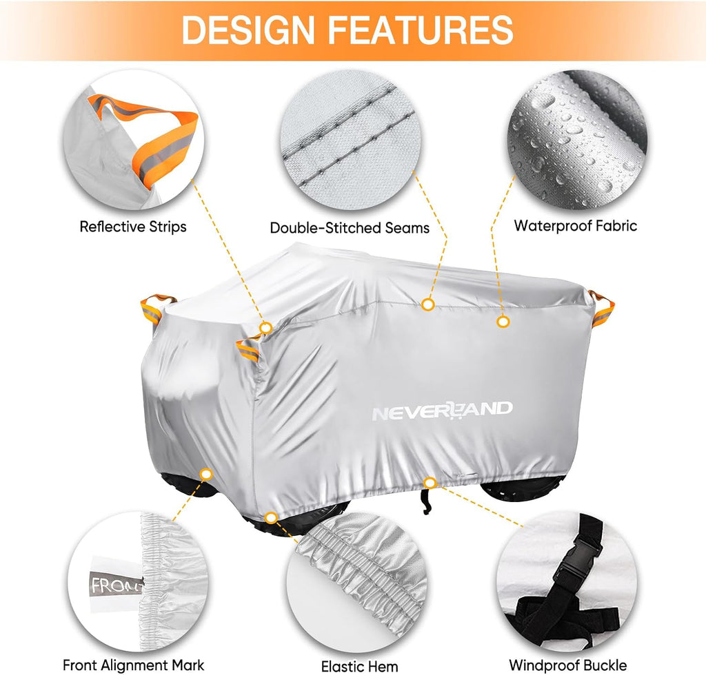 NEVERLAND ATV Cover Waterproof Heavy Duty 4 Wheeler Cover Quad Cover All Season Weather Proof Outdoor UV Protection for Polaris Yamaha Suzuki Honda (Gray XLarge)