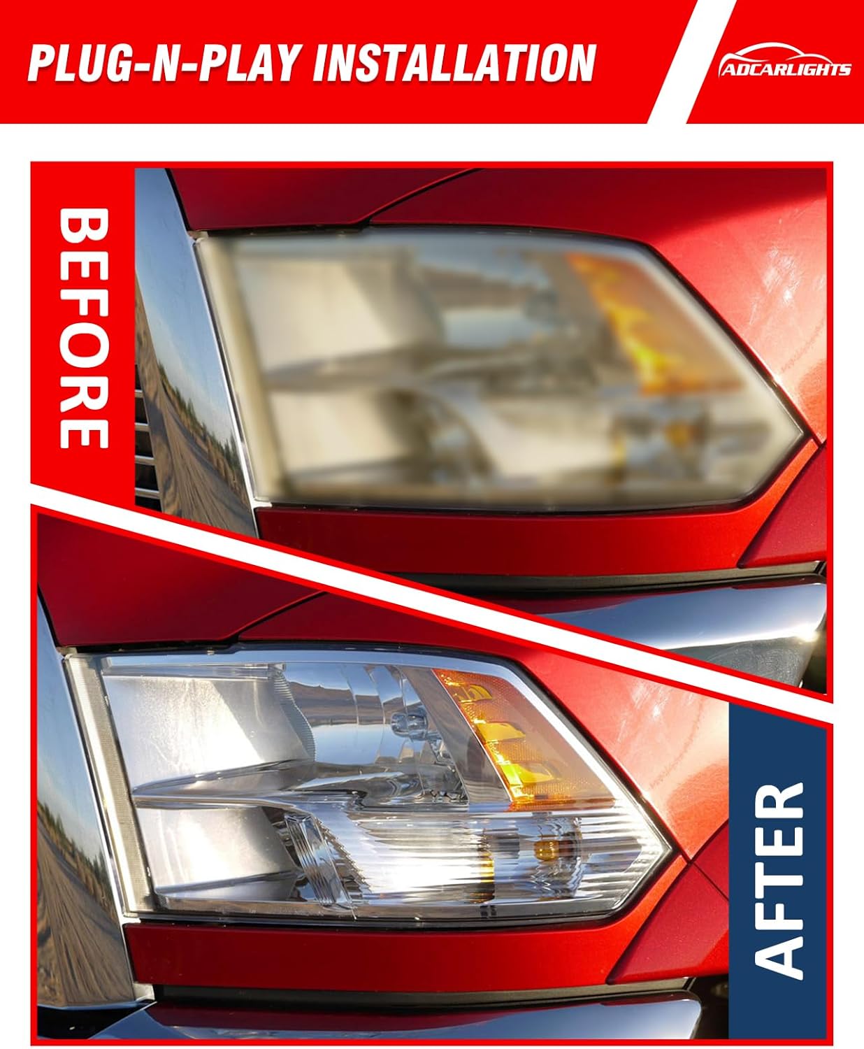 for 2010 2011 2012 2013 2014 2015 2016 2017 2018 Dodge Ram Headlight Assembly compatible with 10-18 Ram 1500/10-18 Ram 2500 3500 Chrome Housing Amber Reflector Headlamp Replacement