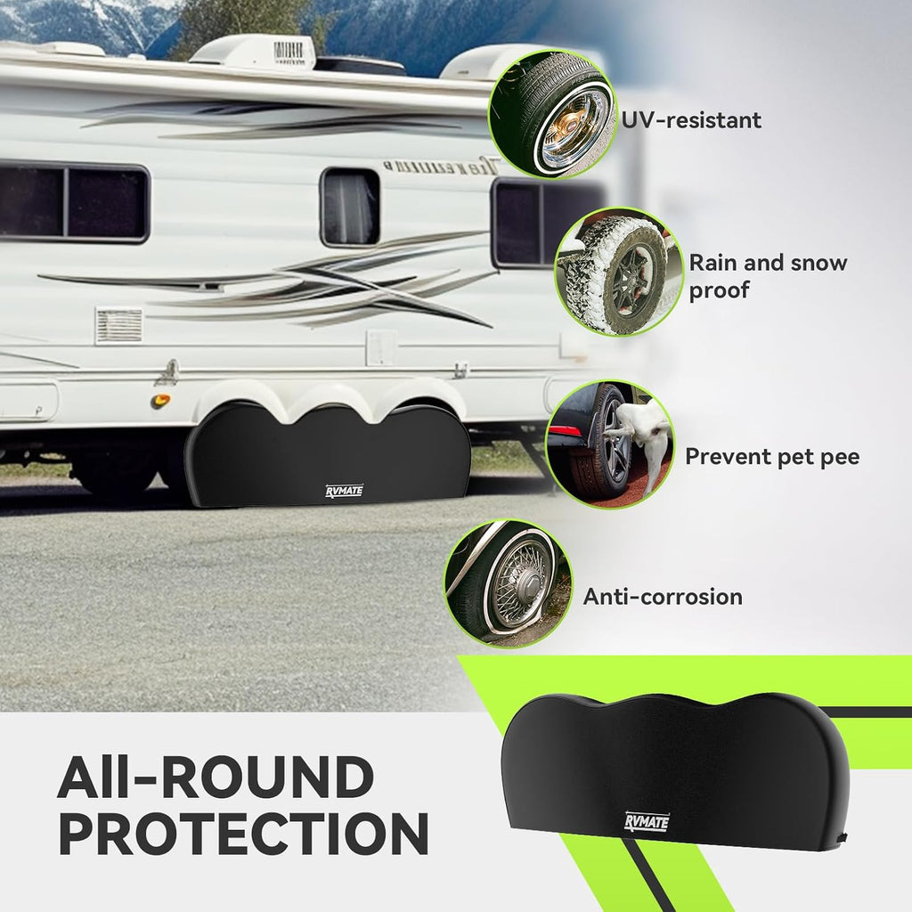 RVMATE Triple Axle Tire Covers, RV Tire Cover (2 Pack) Fits 30"-32" Diameter Tires, Waterproof Anti-UV Wheel Covers RV Accessories for Truck/Trailer, Black