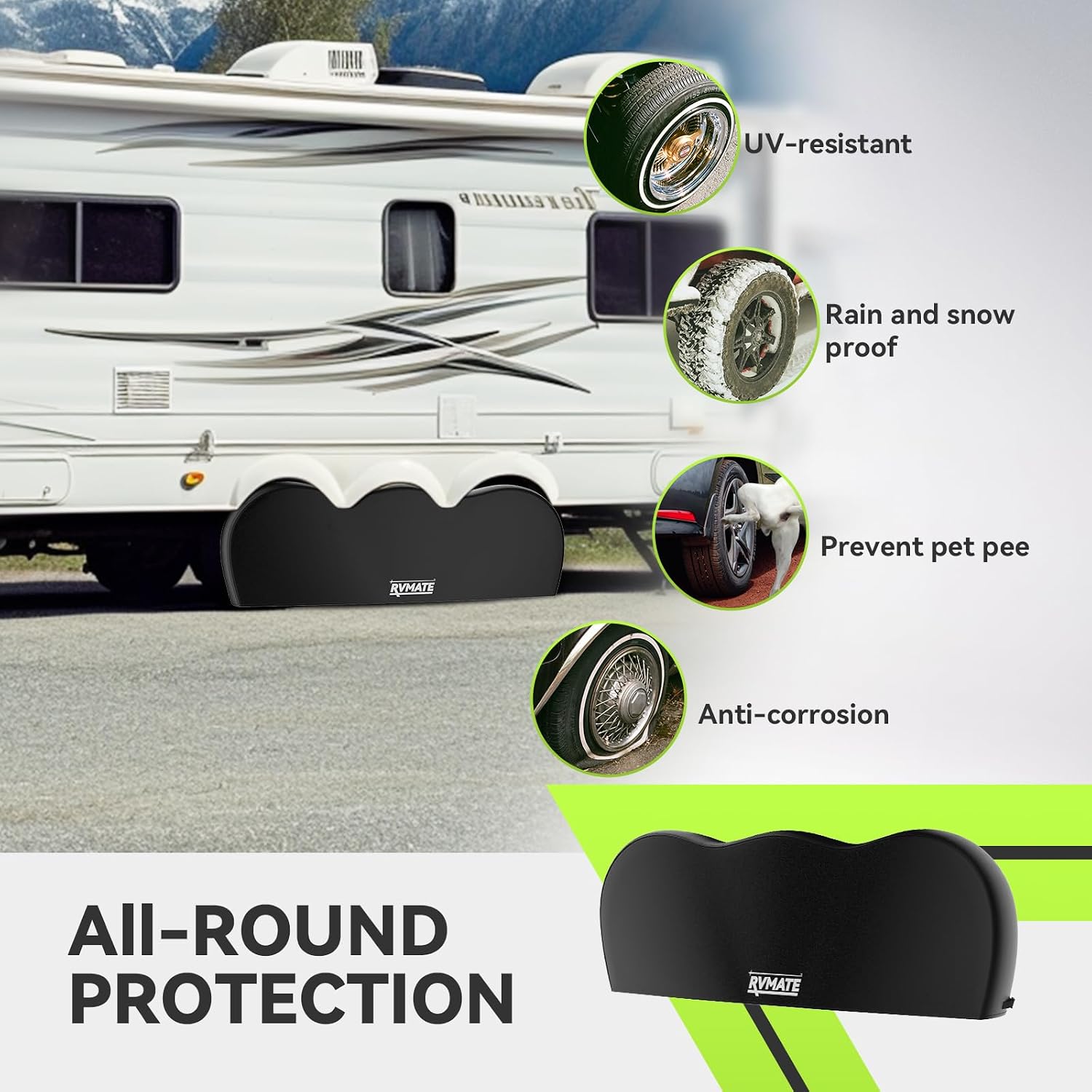 RVMATE Triple Axle Tire Covers, RV Tire Cover (2 Pack) Fits 30"-32" Diameter Tires, Waterproof Anti-UV Wheel Covers RV Accessories for Truck/Trailer, Black