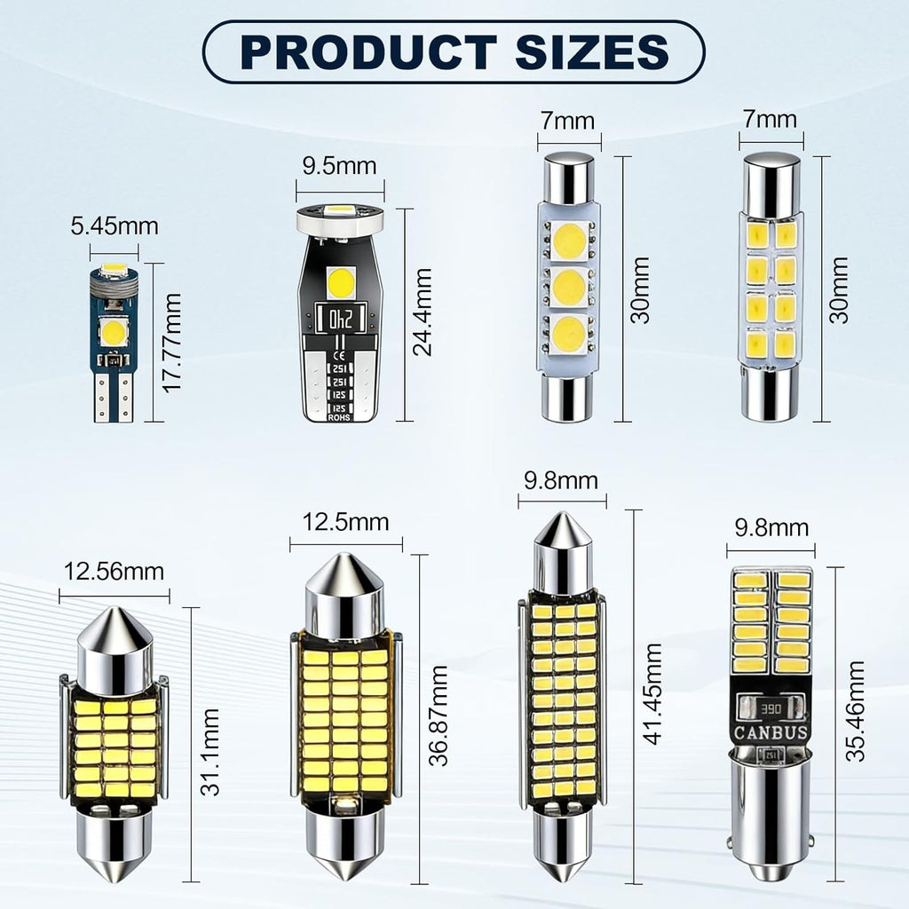 Spurtar 42PCS Interior Car Lights Superior Brightness White Dome Map Tail Cab Lights Bulb Kit Set T5 T10 28mm 31mm 36mm 41mm BA9S 6612F 194 LED Bulb for Trunk Cargo Door Courtesy License Plate Light