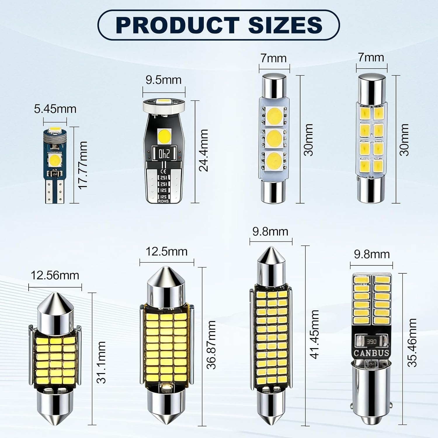 Spurtar 42PCS Interior Car Lights Superior Brightness White Dome Map Tail Cab Lights Bulb Kit Set T5 T10 28mm 31mm 36mm 41mm BA9S 6612F 194 LED Bulb for Trunk Cargo Door Courtesy License Plate Light