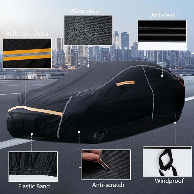 Car Covers for Automobiles, 6 Layers Car Cover Waterproof All Weather, Full - Image 6