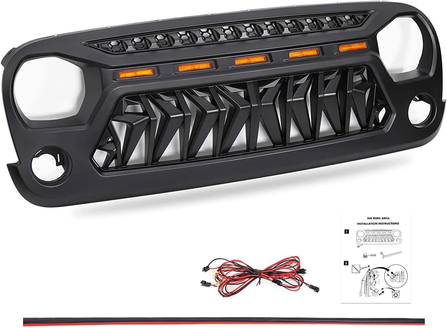 Grill Compatible with The Following Models:Jeep Wrangler JK JUK 2007 2008 2009 2010 2011 2012 2013 2014 2015 2016 2017 2018 JK JUK Shark Grille