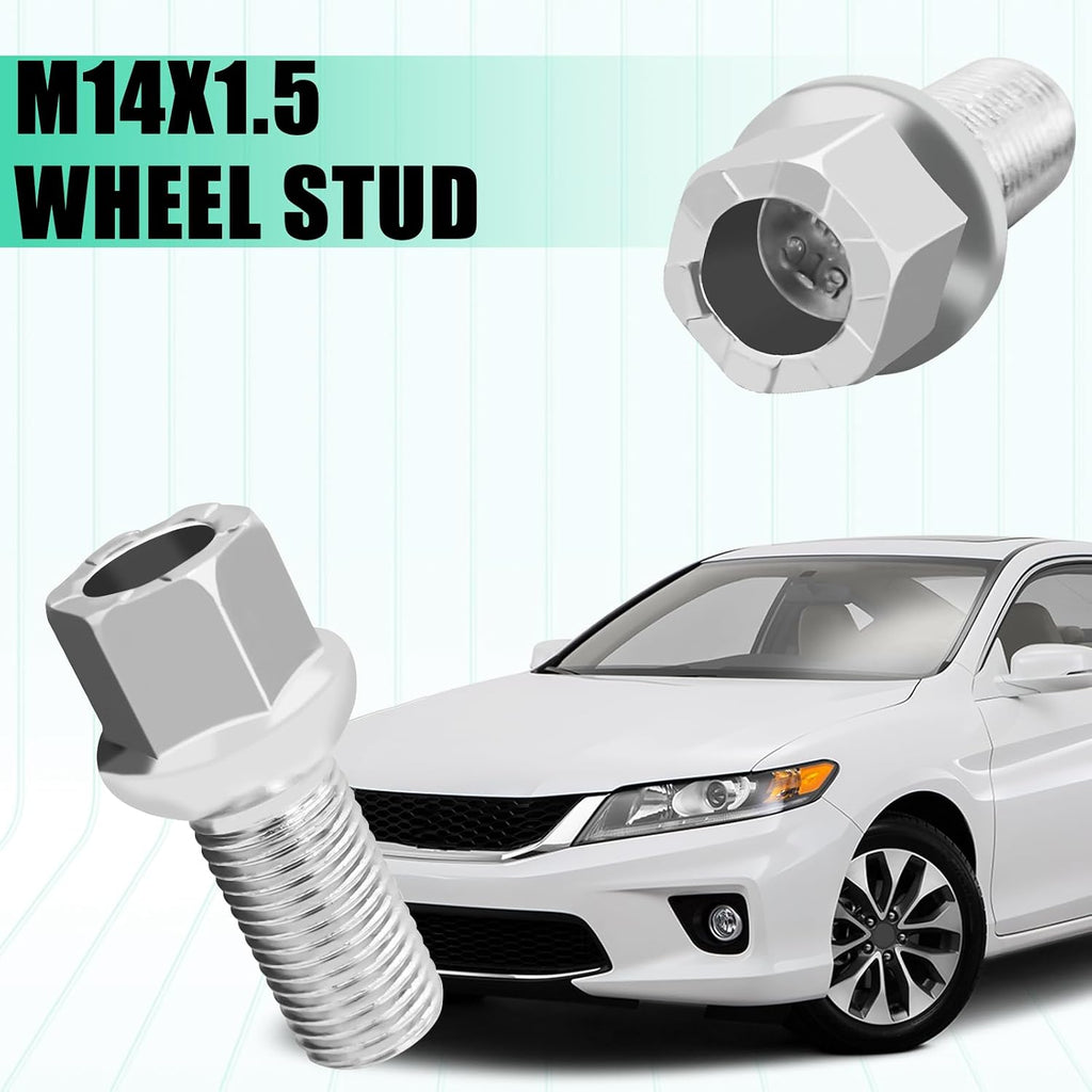 Wheel Bolts M14x1.5 Lug Bolts Wheel Studs WHT001812 Ball Seat Wheels Lug Bolt Alloy Steel 27mm Shank Length Chrome Replace Bolt Studs Hub Screws with Nuts for Audi Seat Skoda VW