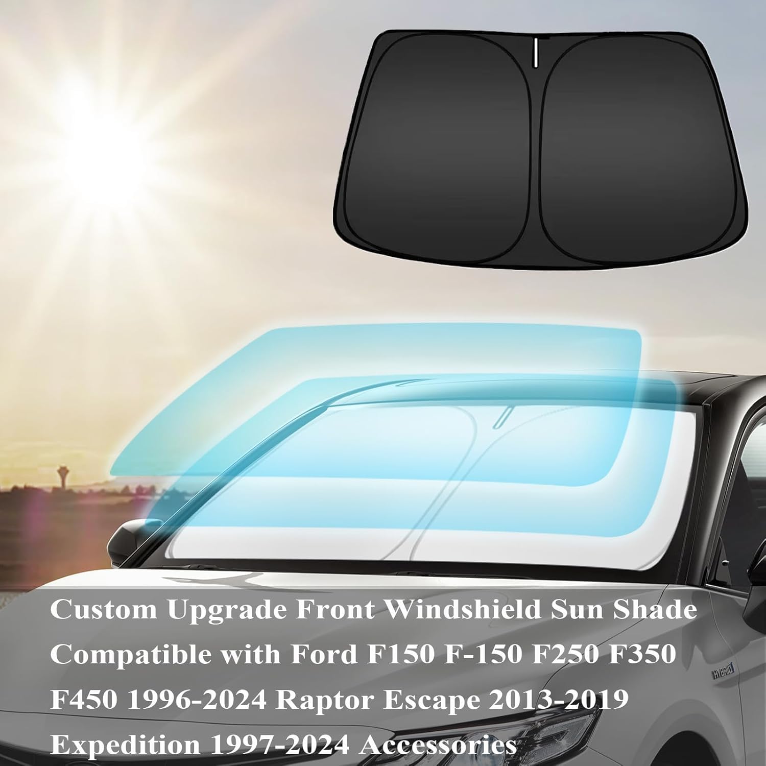 Truck Windshield Sun Shade Compatible with Ford F150 F-150 F250 F350 F450 1996-2025,Transit 2012-2025,Raptor Expedition 1997-2025,Escape 2013-2019 Accessories