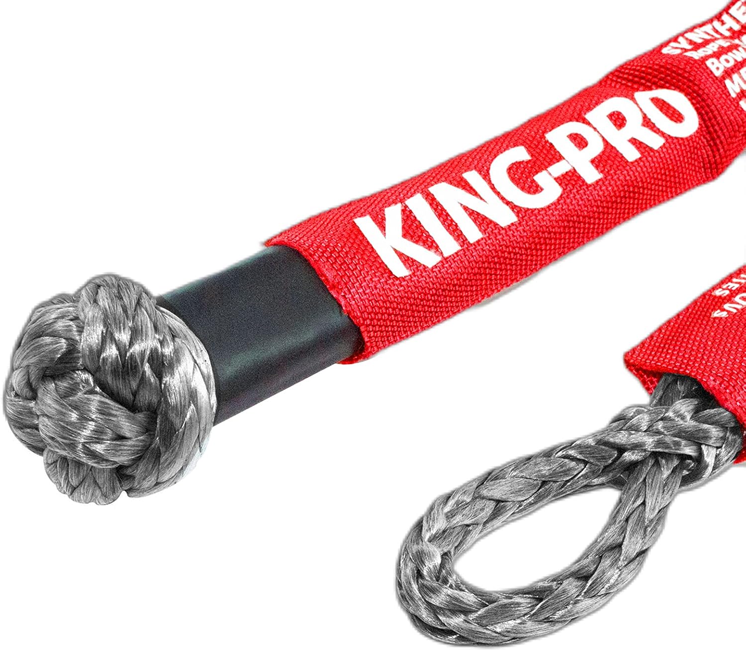 KING-PRO Synthetic Shackle 7/16"x20" Soft Shackle 35,000lbs Breaking Strength Recovery Soft Shackle with Protective Sleeves for Full-Size Truck Large SUVs Offroad Vehicels 2-Pack (Red-Gray)