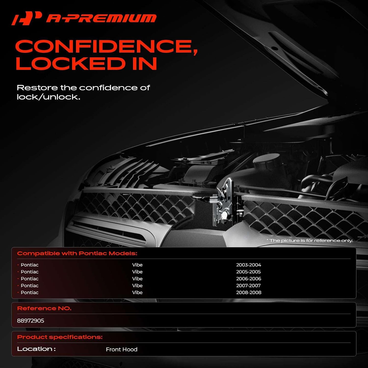 A-Premium Hood Latch Lock Compatible with Pontiac | for Vibe 2003-2008, Front Hood Lock Engine Bonnet Latch Assembly