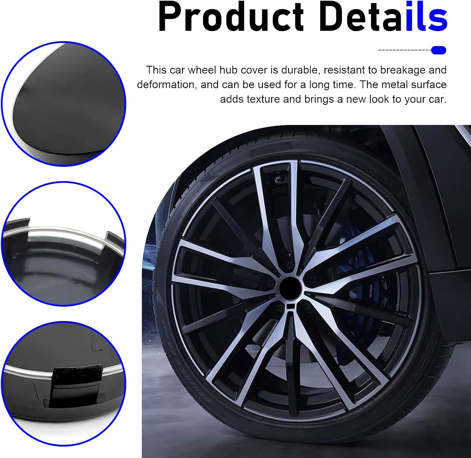 4 PCS Car Wheel Center Hub Cover, ABS Snap-in Wheel Center Protective Cover, 60 MM Outer 56 MM Inner Diameter Rim Hub Caps, Universal for Most Cars (Black)