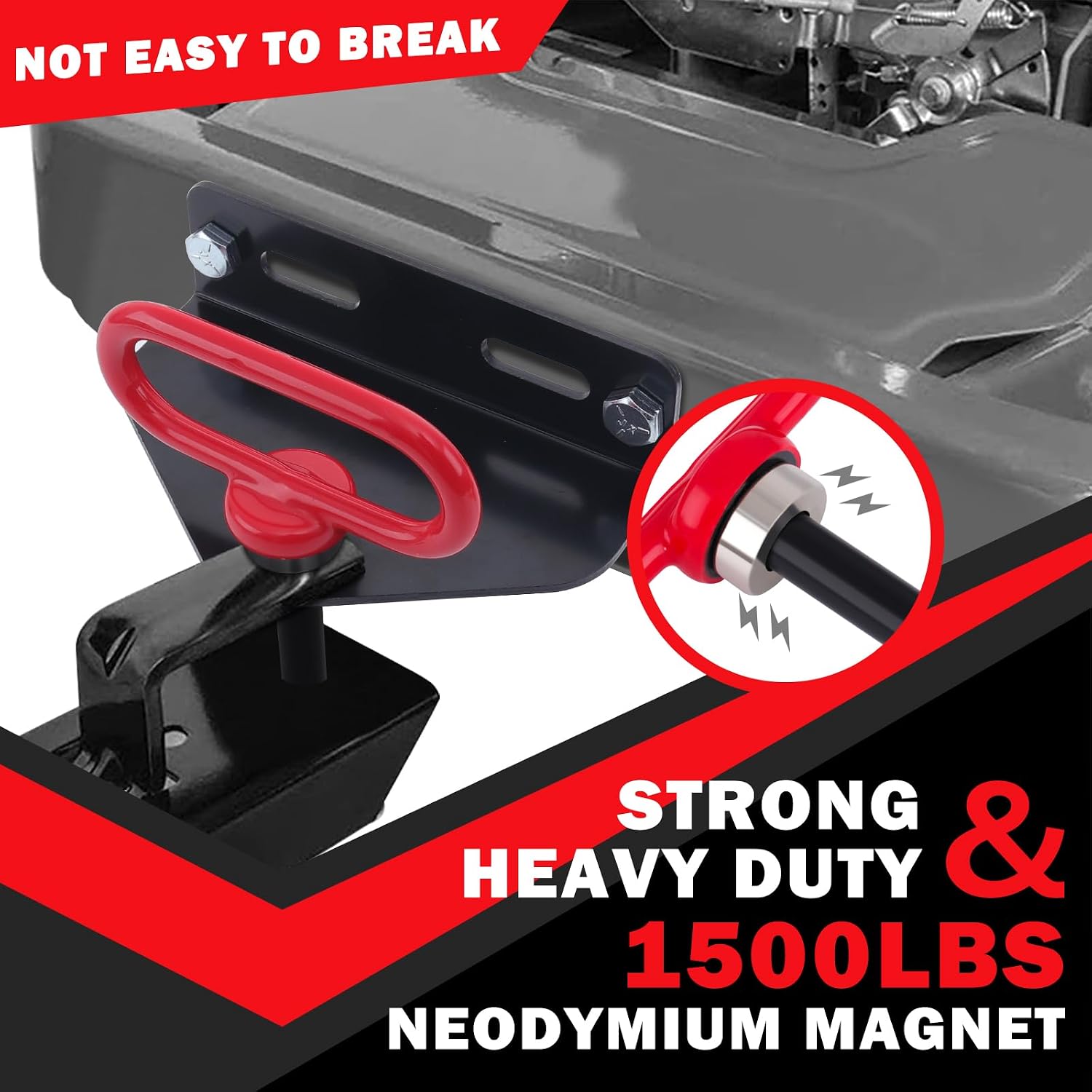Magnetic Hitch Pin, Heavy Duty Ultra Strong Neodymium Magnet Lawn Mower Trailer Gate Pins Accessories 1/2 Inch for Mowers, Lawn Tractors, Towing - Simple One Handed Hook On & Off(Red)