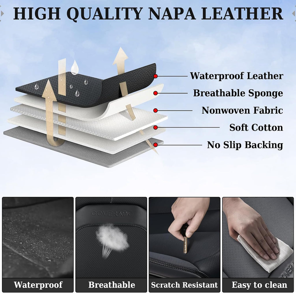 coverado car seat covers full set, premium nappa, front angle view