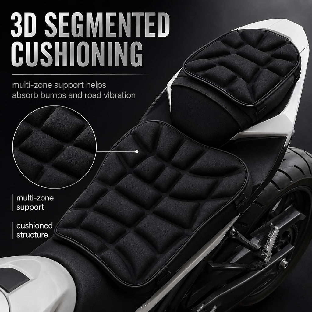 Motorcycle Seat Cushion for Yamaha V-Star 250 2008-2026 | Front Rear Set | Shock Absorbing Comfort | 3D Pressure Relief | Breathable Surface | Secure Strap Fit