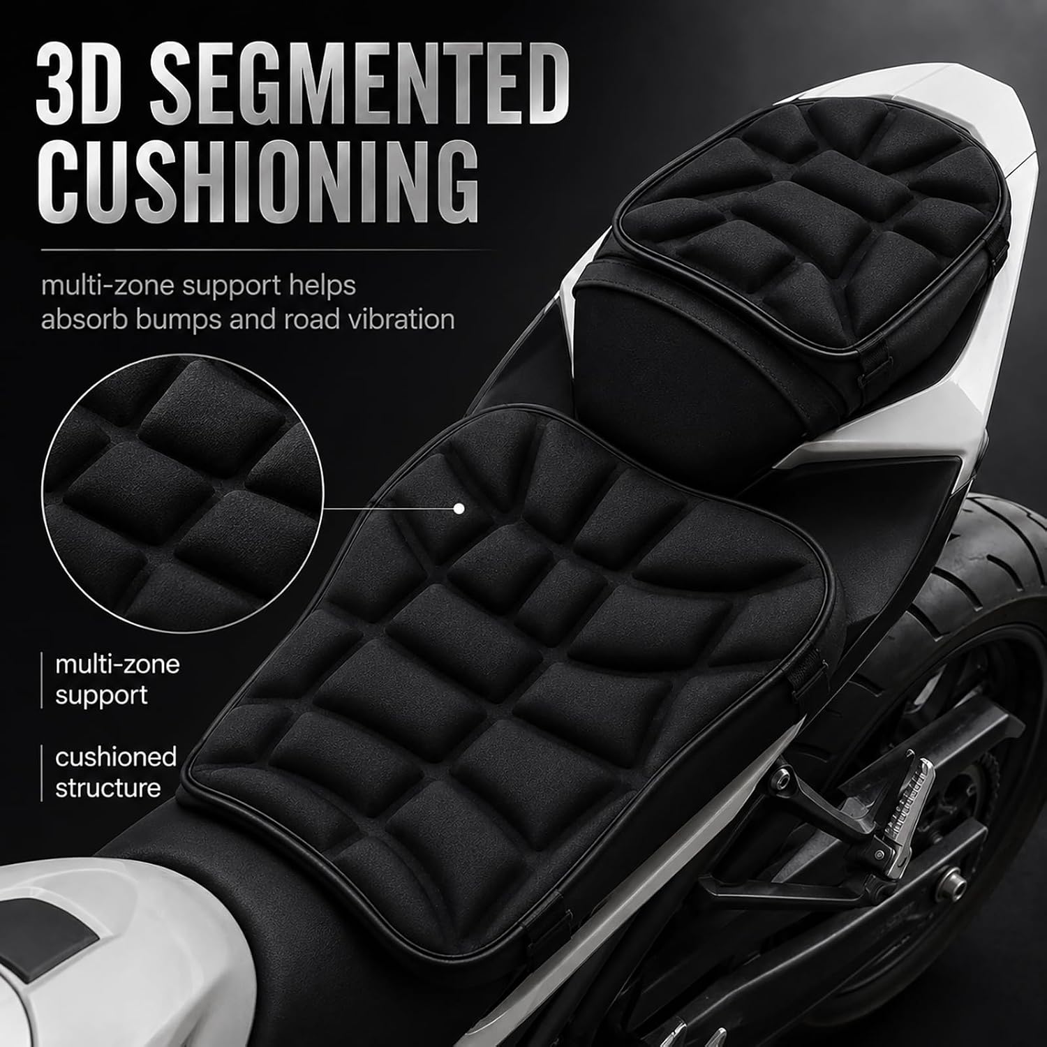 Motorcycle Seat Cushion for Yamaha Road Star 1700 2004-2014 | Front Rear Set | Shock Absorbing Comfort | 3D Pressure Relief | Breathable Surface | Secure Strap Fit