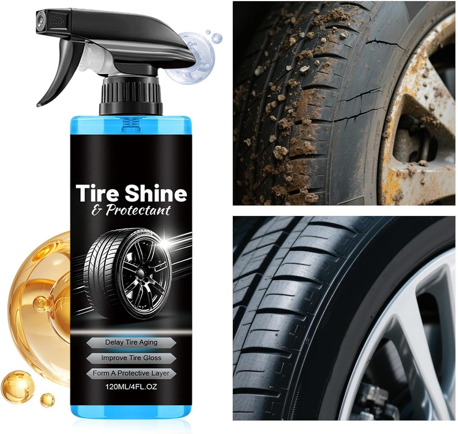 Wheel Pólish Coating – Tire Shine Solution, Rubber Care Fluid, High Gloss Finishing treatmênt | Protective Maintenance Liquid for Vehicle Detailing Exterior