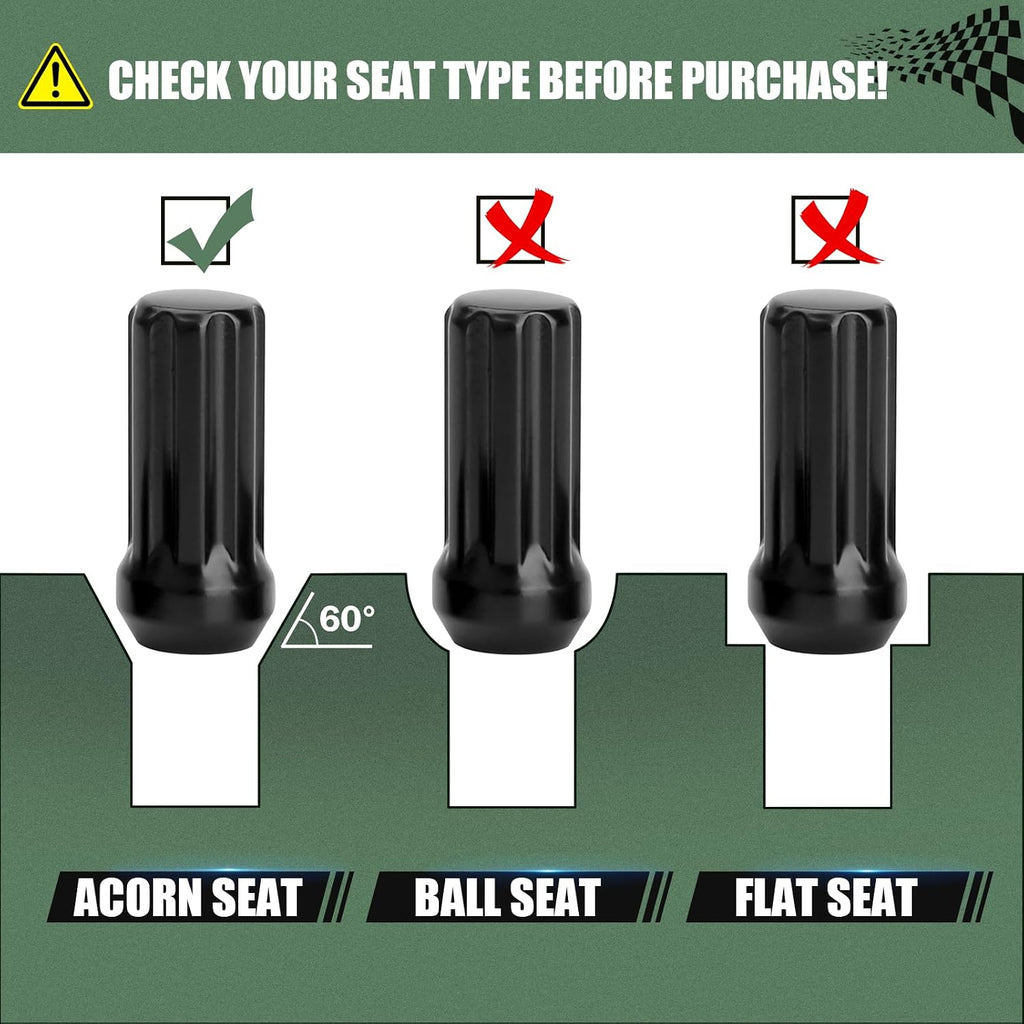 32pcs M14x1.5 Lug Nuts Spline Black, 14x1.5 Aftermarket Wheel Lug Nuts for F150 F250 F350 Silverado Sierra Ram 2500 3500 with 1 Socket Keys Long Extended