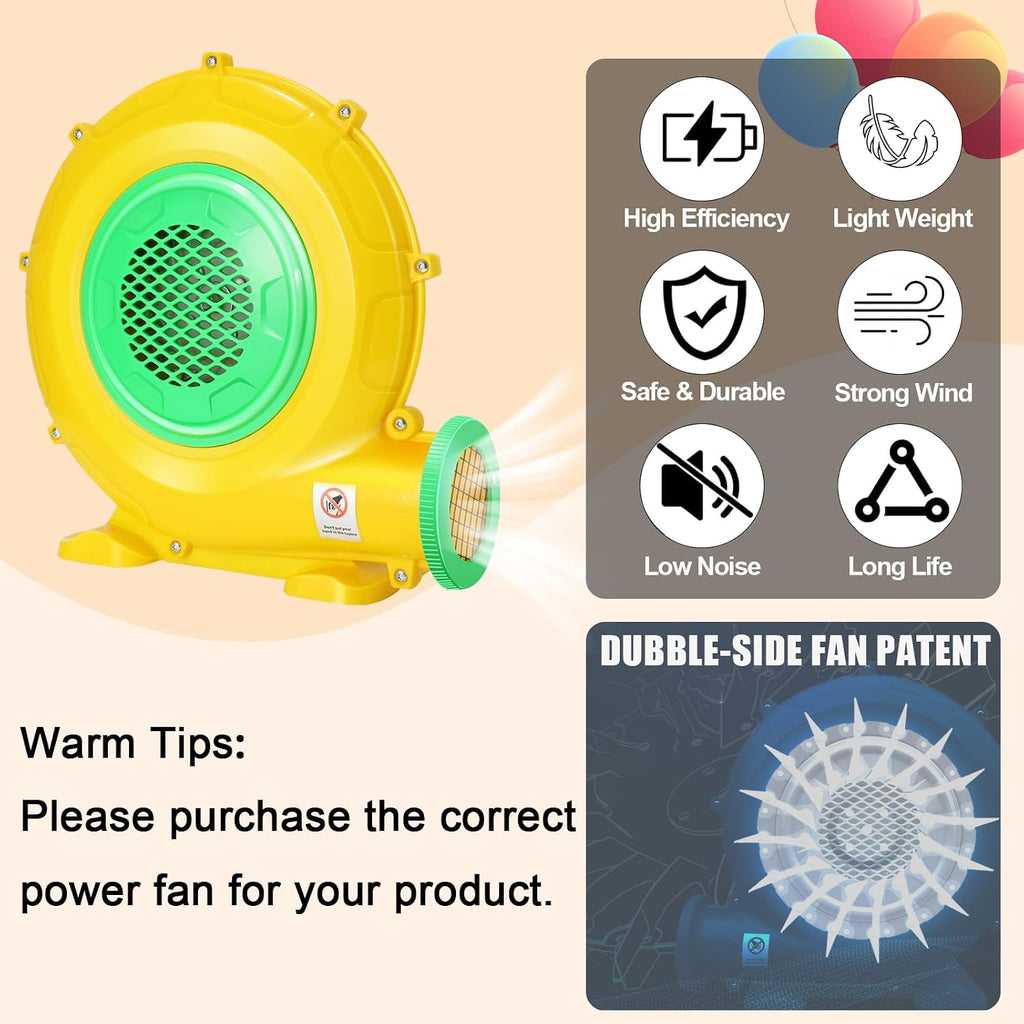 Bounce House Blower, 550W/0.73HP Commercial Air Blower with Double-Sided Fan Blade Design, Strong Wind and Great Heat Dissipation Properties for Bouncy Castle, Jump Slides, Arch, Inflatables
