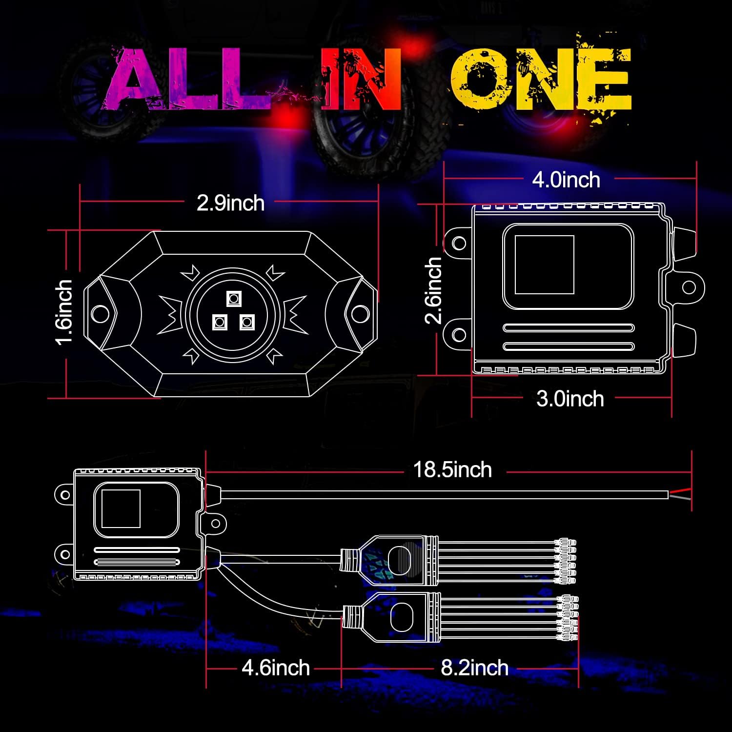 OFFROADTOWN 12 pods LED Rock Lights RGB Multicolor Neon Trail Rig Lights Underglow Wheel Well Light with Bluetooth App Control for Truck Pickup Tundra Dodge GMC UTV ATV