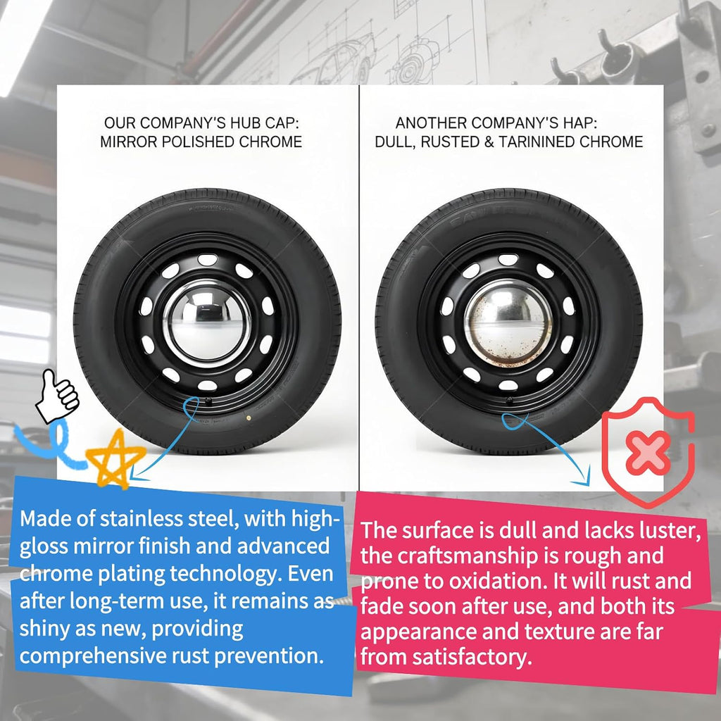 4.25 inch Trailer Center Caps Push Through Wheel Center Caps for Truck Trailer RV Wheels Rims Steel Chrome Hub Covers, 4PCS, Silver
