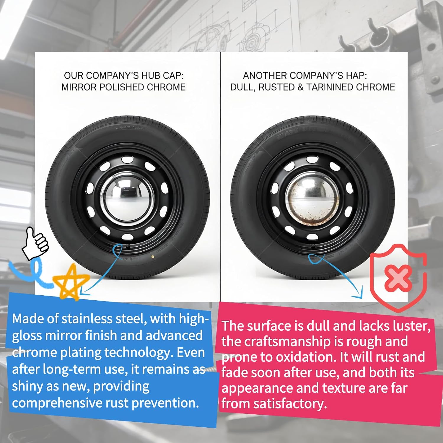4.25 inch Trailer Center Caps Push Through Wheel Center Caps for Truck Trailer RV Wheels Rims Steel Chrome Hub Covers, 4PCS, Silver