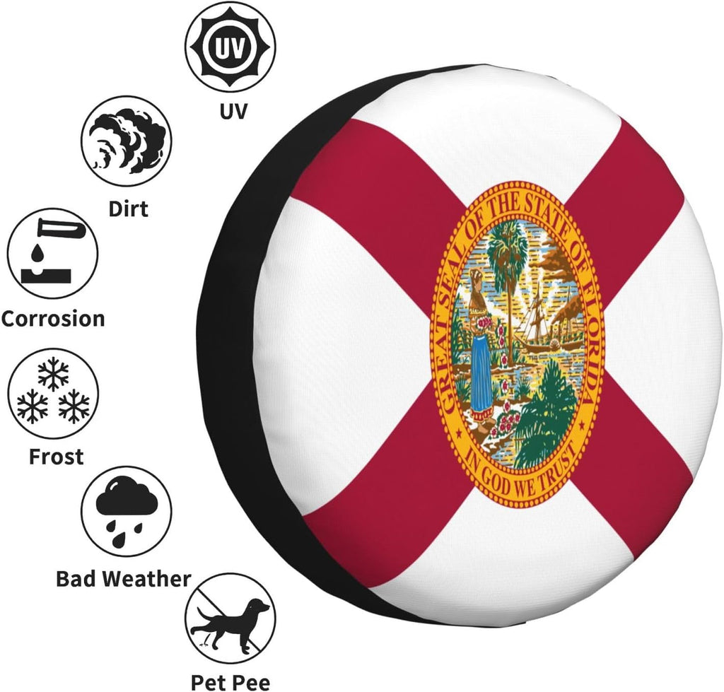 Flag of Florida Spare Tire Cover Trailer Tire Covers for Truck SUV Camper Vehicle Wheel Cover Waterproof Sun Dust Protection