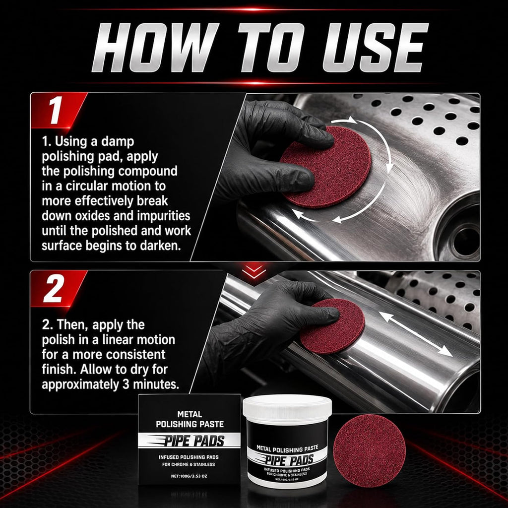2pcs Pipe Polishing Pads, Buffing & Finishing Care Set, Metal Polishing Paste Pipe Pads Infused Polishing Pads, Achieve a Brilliant Shine with Ease, for Chrome & Stainless Steel, Buffing & Finishing