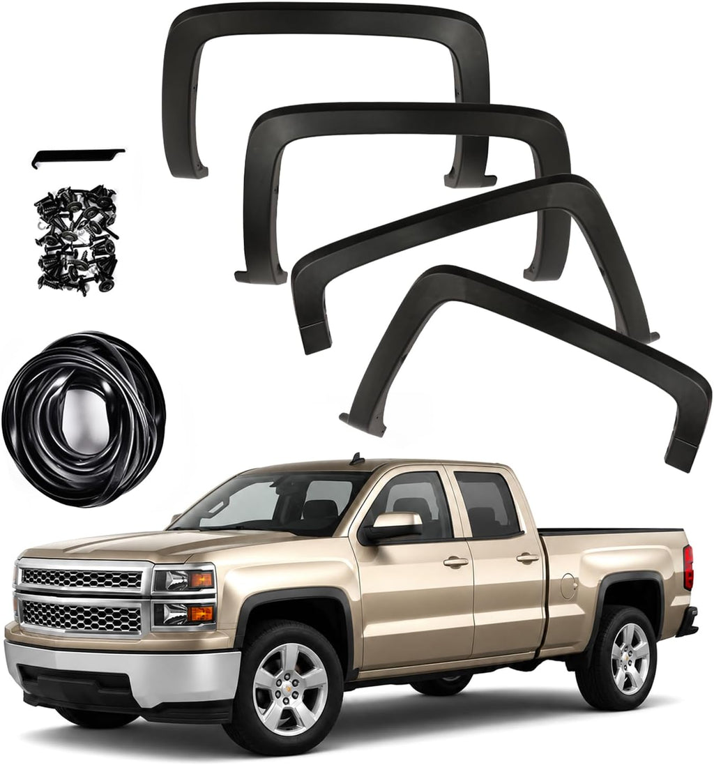CROSSDESIGN Fender Flare Bed (Not for Dually Models) | Compatible with 2014-2018 Chevy Silverado 1500/2015-2019 Chevy Silverado 2500HD 3500HD(Only Fit Models with Fleetside)