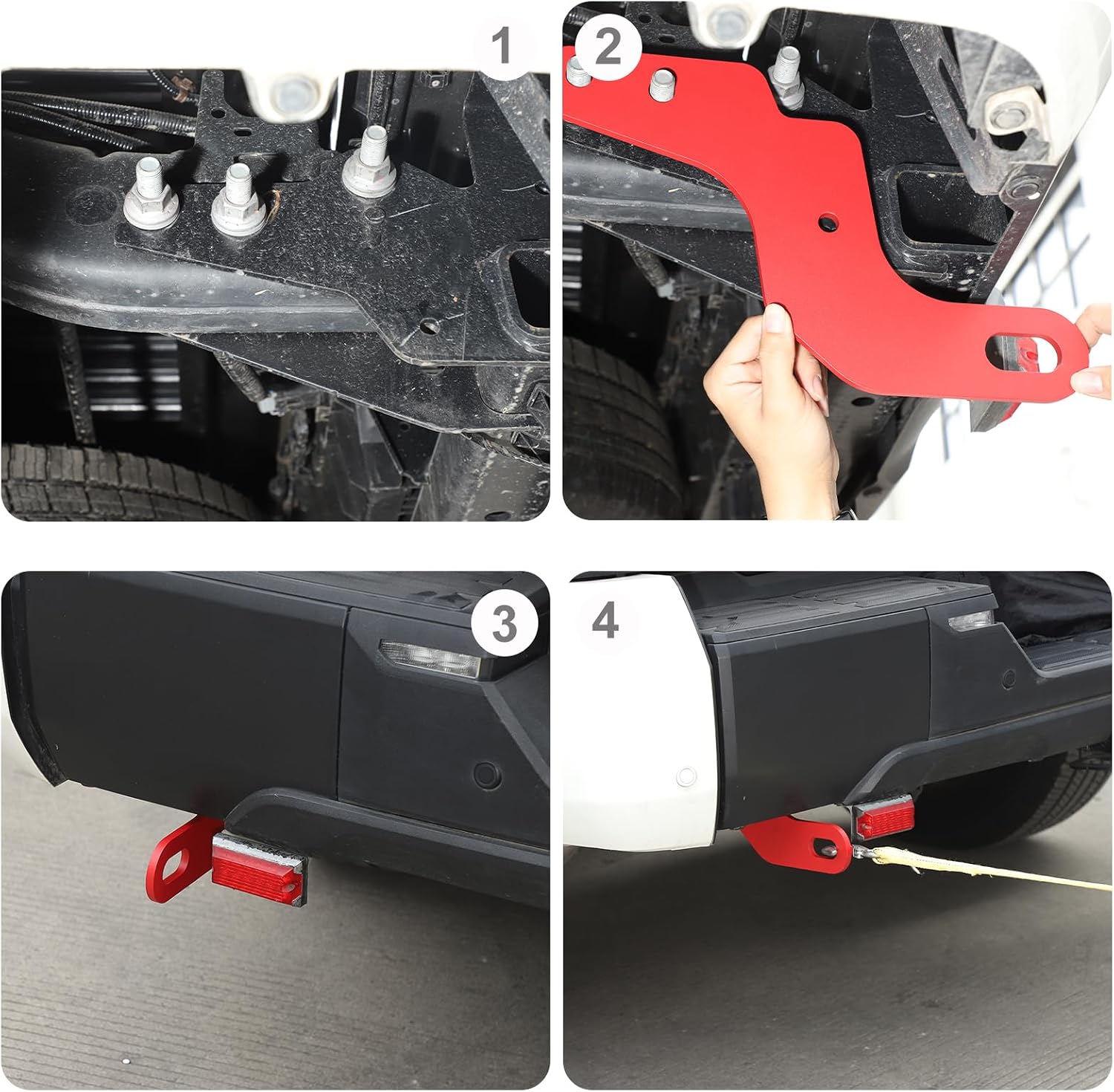 Car Tow Hook Tow Hitch Compatible with Toyot@ Tundra 2022-2026，Carbon Steel Rear Bumper Tow Hitch Recovery Point Tow Hook Receiver Tow Recovery Points Kit Accessories 2PCS(Red)