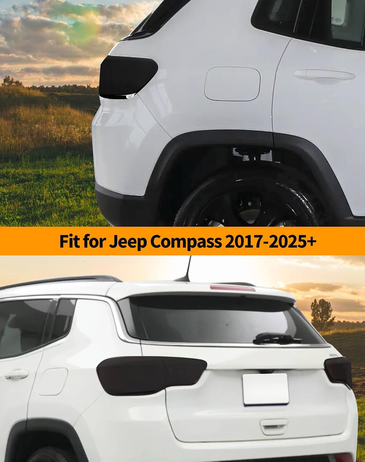 Hoolcar Tail Light Cover Rear Taillight Cover Guard Trim DecorationCompatible with Jeep Compass 2017-2025, Smoked Black