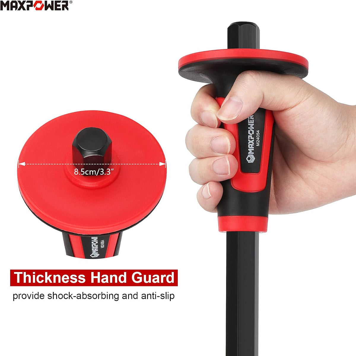 maxpower masonry chisels, 11" point chisel, flat chisels shown in use