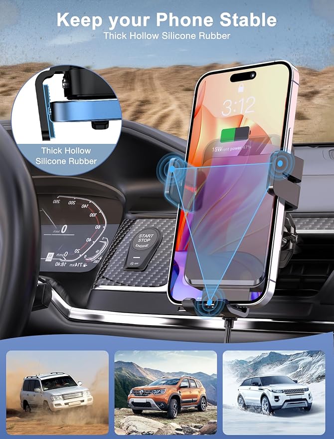 MOKPR Wireless Car Charger, Auto-Clamping Car Mount 15W/10W/7.5W Fast Charging - Image 6