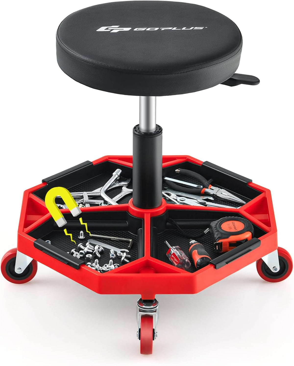 Goplus Garage Stool, 16”-22” Adjustable Rolling Mechanic Stool