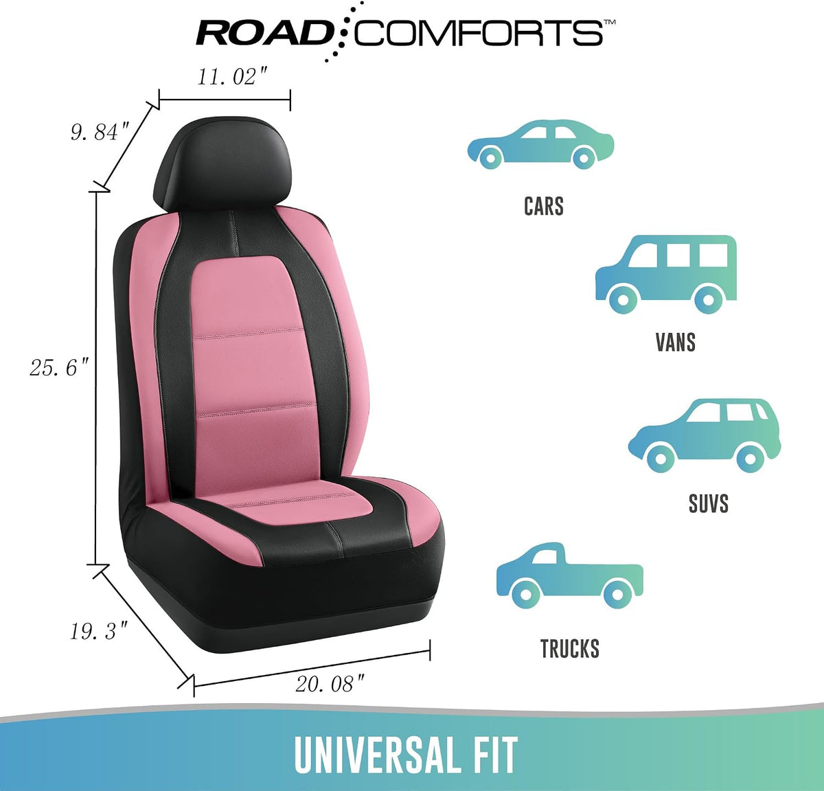 road comforts car seat cover, leather car seat showing dimensions