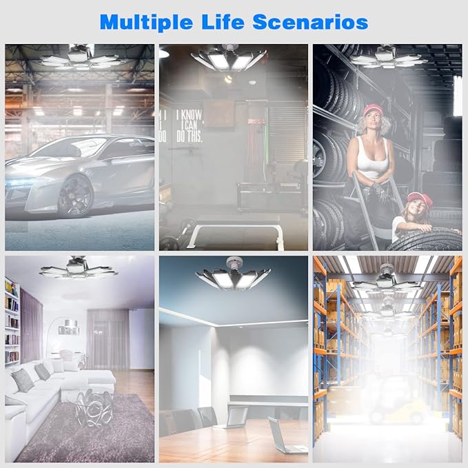 Garage Lights - 40000LM Super Bright Garage Lights Ceiling Led w/ 8 Deformable - Image 6