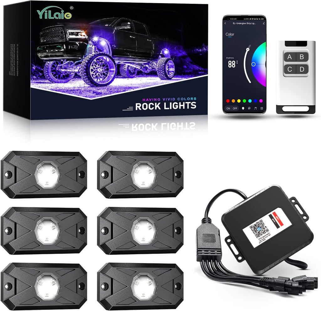 YiLaie RGB LED Rock Lights Kit, 6 Pods Underglow Multicolor Neon Light