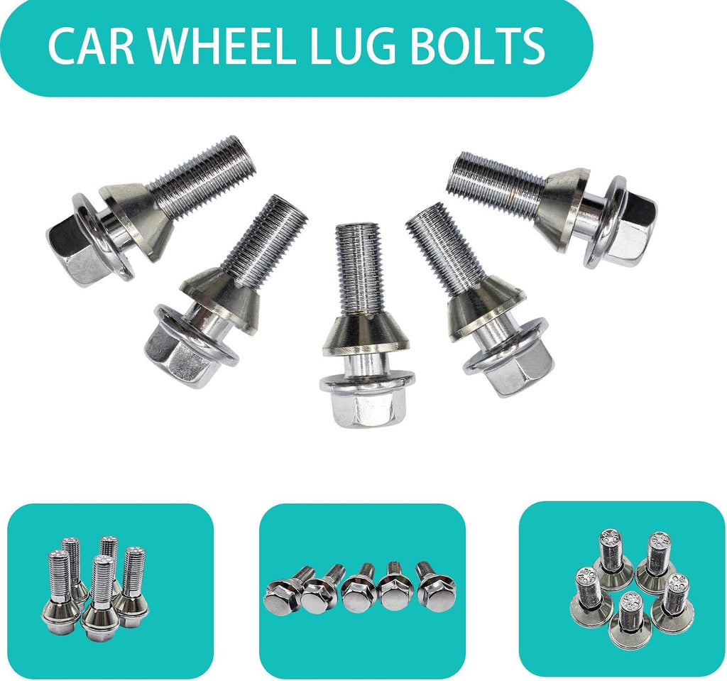 M14x1.5 Wheel Lug Bolts Nuts Hub for Volvo S60 2011-2018 5pcs | 31423735, for Volvo S60 2019-2020 for Volvo S80 2015-2016 for Volvo S90 2017-2020