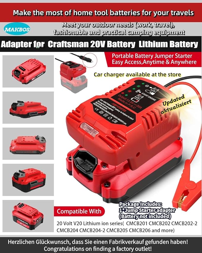 Car Jump Starter Adapter for Craftsman 20V Battery, 12V Portable Car Jump - Image 2