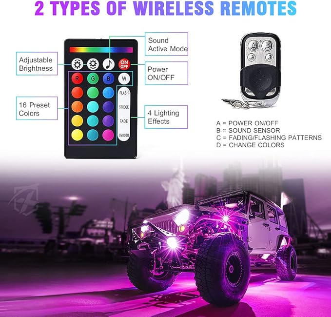 Xprite 8 Pods Rock Lights Wide Angle Bluetooth RGB Rocklights, Compatible Jeep - Image 4