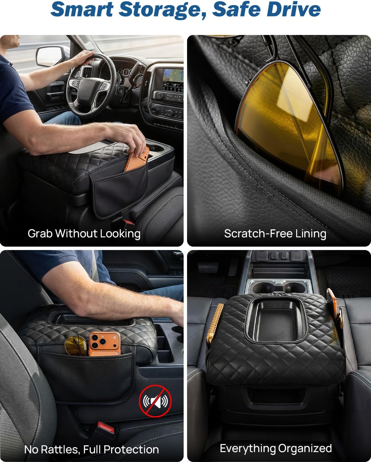 JOYTUTUS Center Console Cover Compatible with Silverado Sierra 2014-2018 Jump Seat, Leather Arm Rest Armrest Cover for Car, Durable Middle Console Cover Replacement for Trucks, with 2 Pocket
