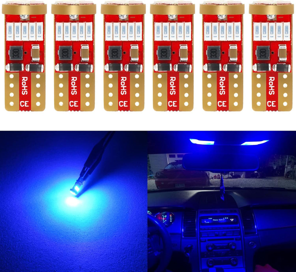 PHINLION 194 Blue LED Bulb Super Bright 168 175 2825 T10 Wedge 15-SMD 4014 Chipsets LED Replacement Bulbs for Car Dome Map Courtesy Trunk Parking License Plate Lights, Pack of 6