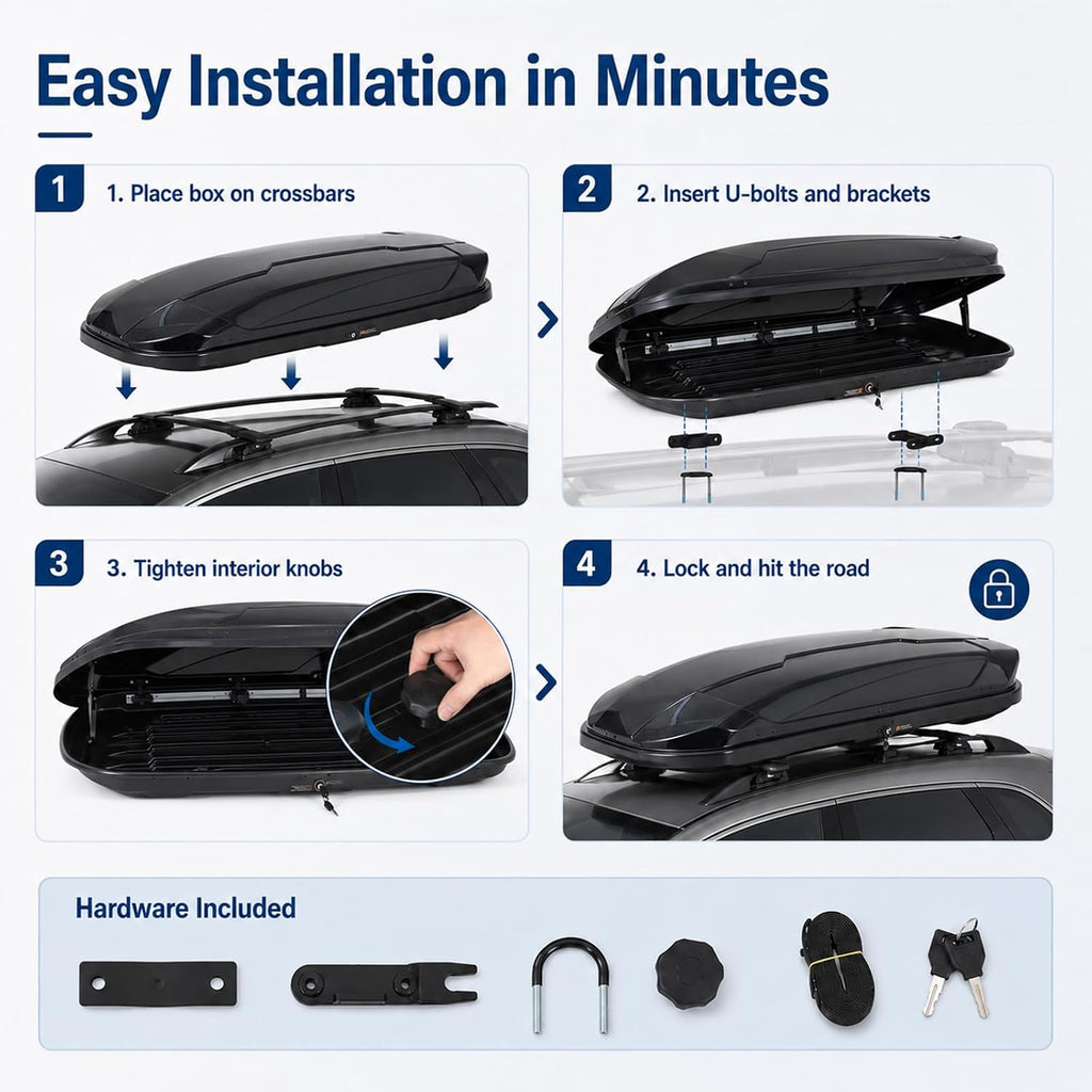Garvee Rooftop Cargo Box Carrier, 31 Cu ft Hard Shell Rooftop Cargo Carrier - Dual-Side Opening, Universal Car/SUV Fit, Waterproof ABS Material, 165Lbs Capacity w/Secure Straps & Keys