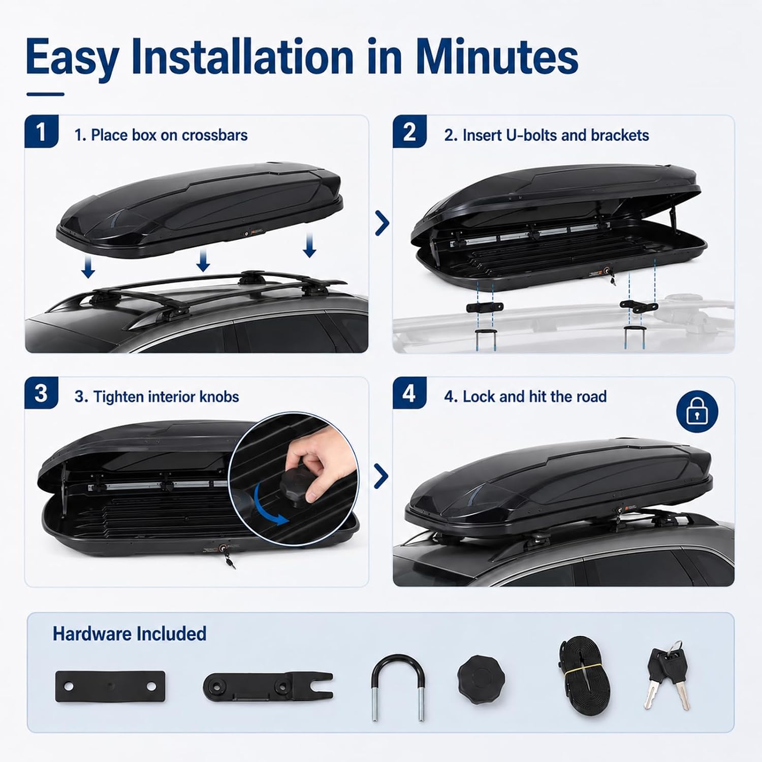 Garvee Rooftop Cargo Box Carrier, 31 Cu ft Hard Shell Rooftop Cargo Carrier - Dual-Side Opening, Universal Car/SUV Fit, Waterproof ABS Material, 165Lbs Capacity w/Secure Straps & Keys