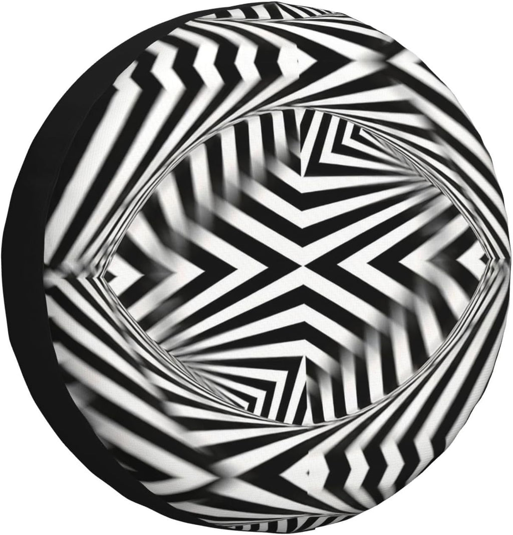 3D Optical Illusion Blurs Lines Print Universal Spare Tire Cover for Jeep | Wheel Protector Fits Rv, Trailer, Jeep, Shield Tires From Sun, Dirt And Rain For Outdoor Storage