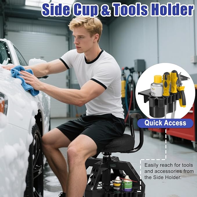 Rolling Shop Stool with Wheels, Heavy Duty Garage Work Mechanic Stool with - Image 7