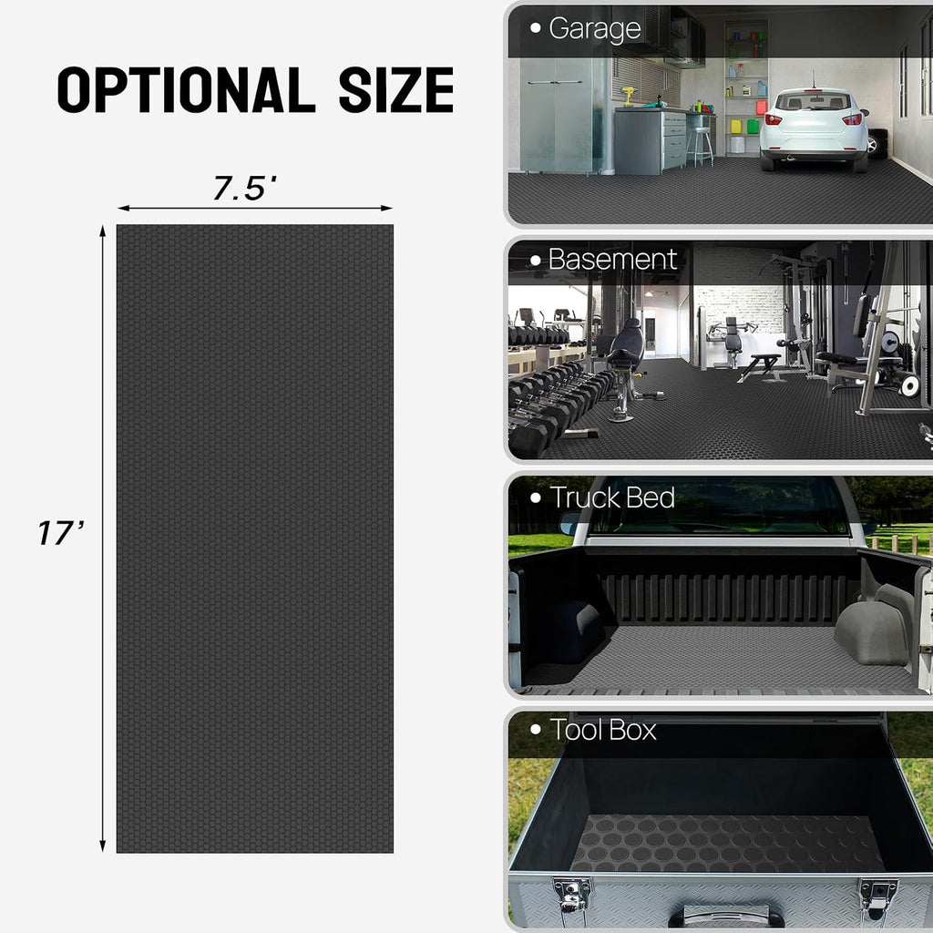 tuffiom 7.5 x 17 ft garage floor mat, package contents
