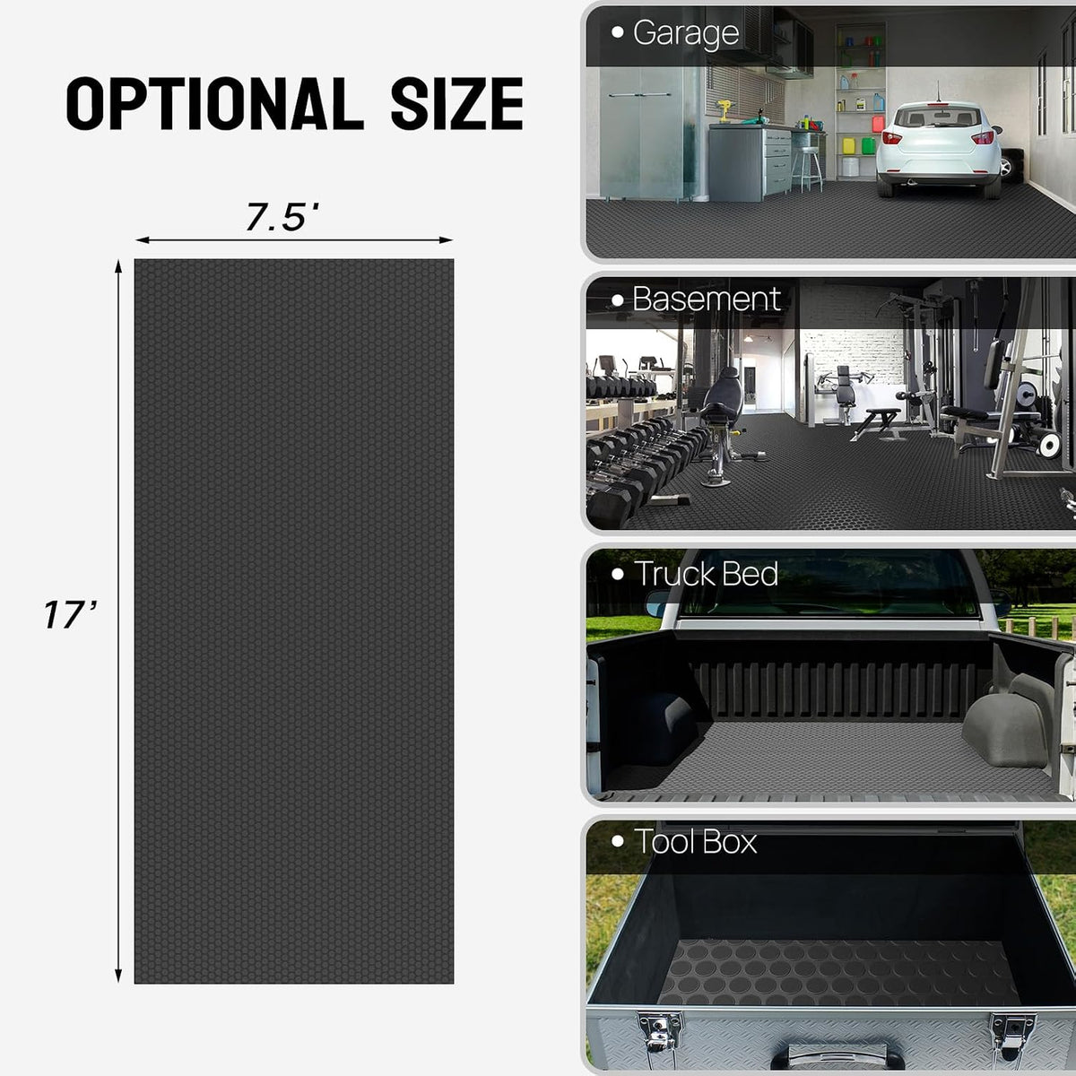 tuffiom 7.5 x 17 ft garage floor mat, package contents