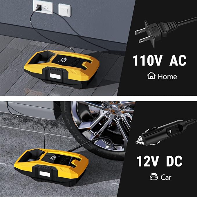 CARSUN AC/DC Tire Inflator Portable Air Compressor, Dual Power
