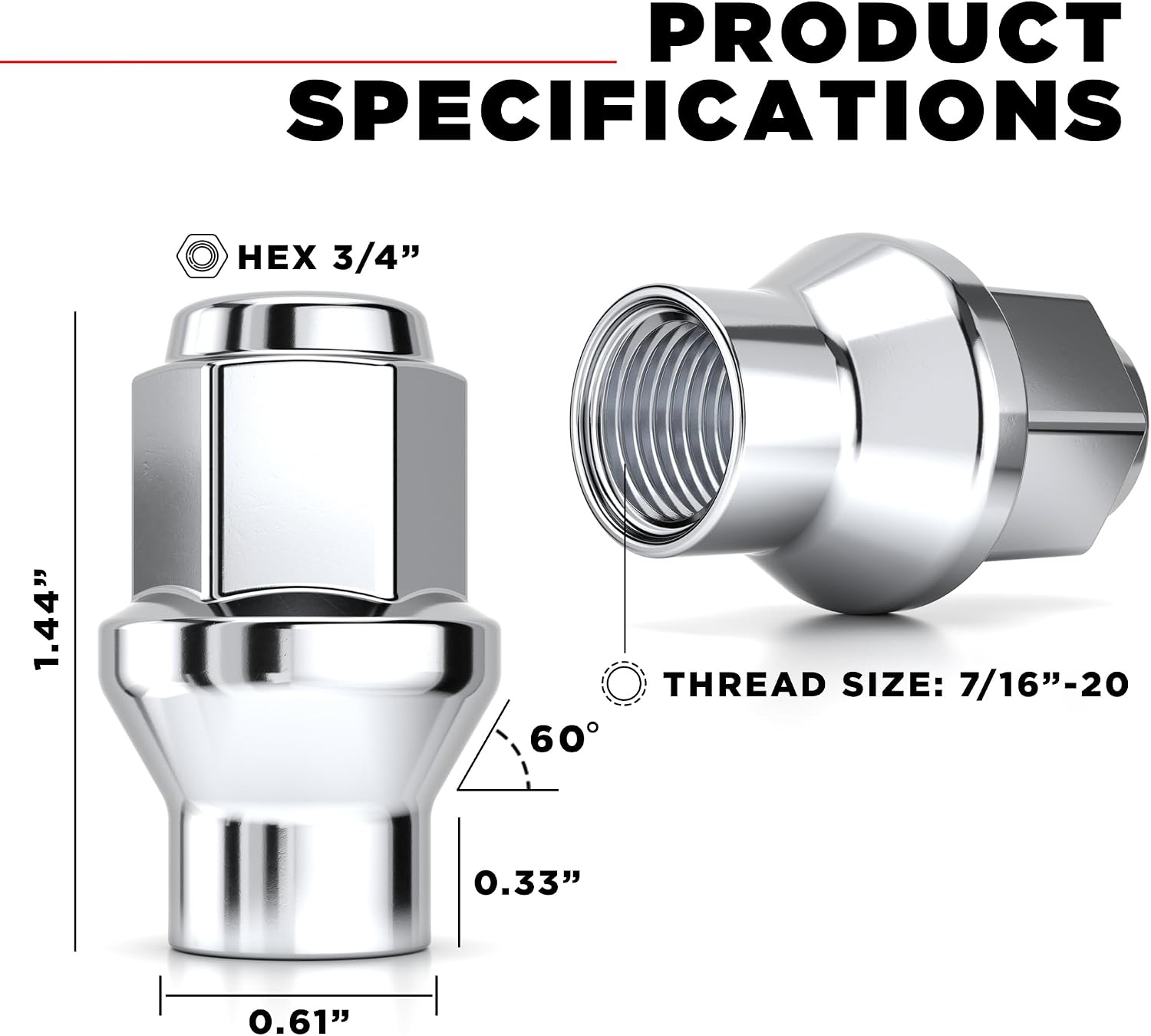 White Knight 7/16"-20 Chrome ET Bulge Lug Nut - 7802-20AM (20 Pack)
