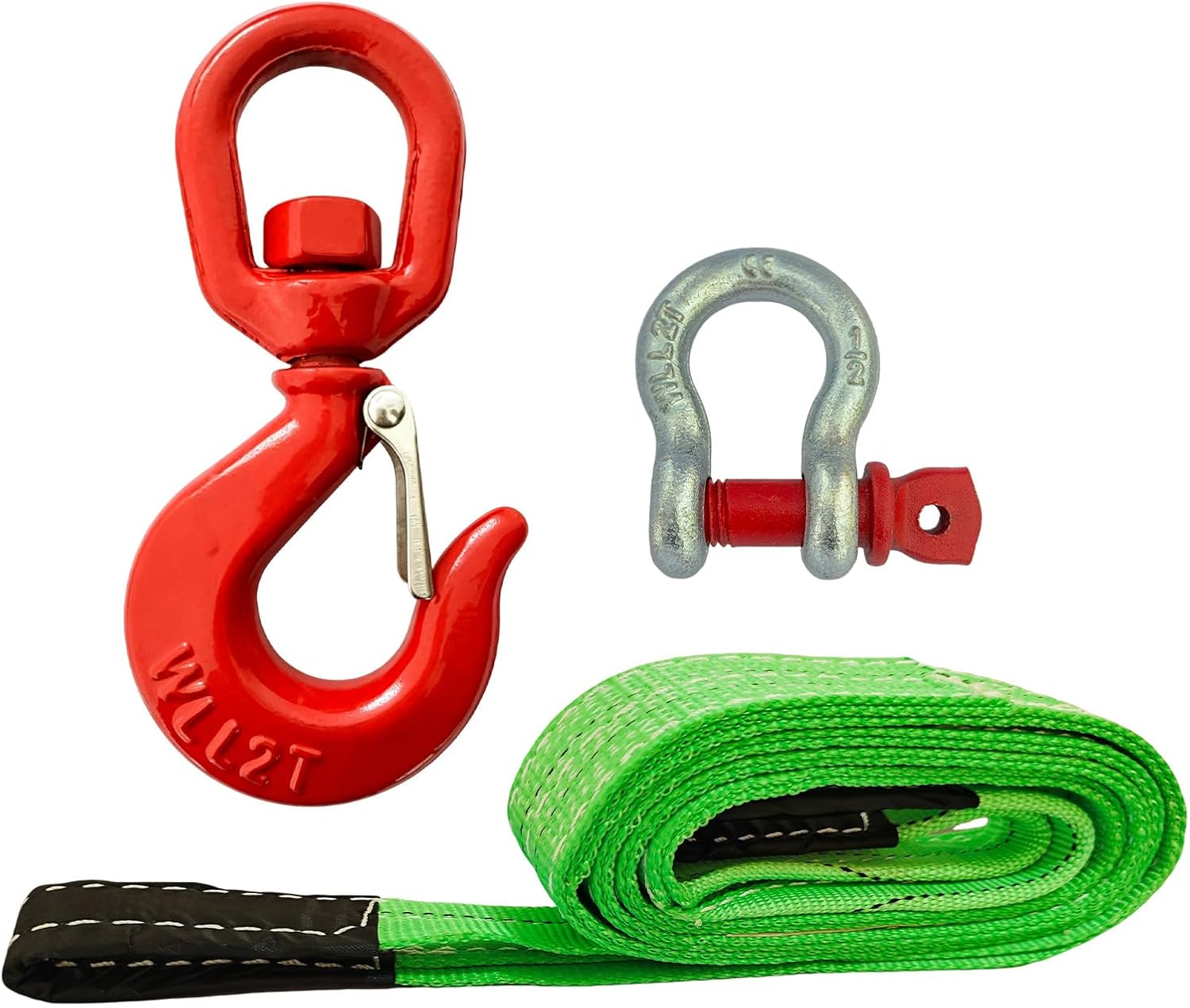 HENBOW Lift Sling Straps|2" × 6.5' Web Sling Strap with Swivel Lifting Hook and D Ring Shackle|4400Lbs Safety Work Load and 17600Lbs Breaking Load|Strap for Hoist Car Tree Saver Winch Recovery